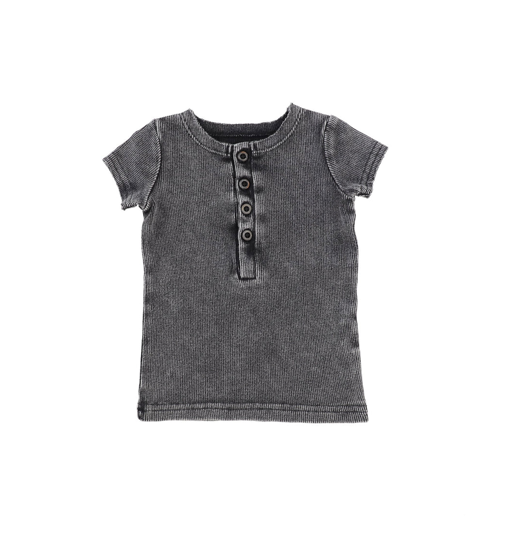 Washed Grey Short Sleeve Center Button T-shirt 2617
