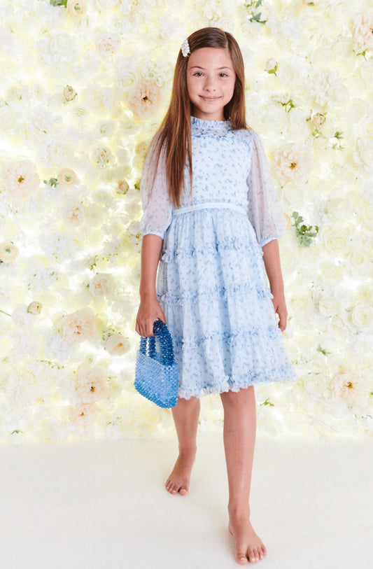 Chiffon Blue Mini Floral Dress 1417