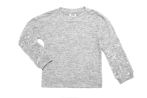 Sequin Sleeve Knit Top