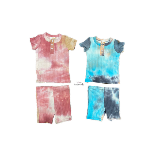 2 Piece Short Sleeve Wide Rib Tie Dye Set y1428E