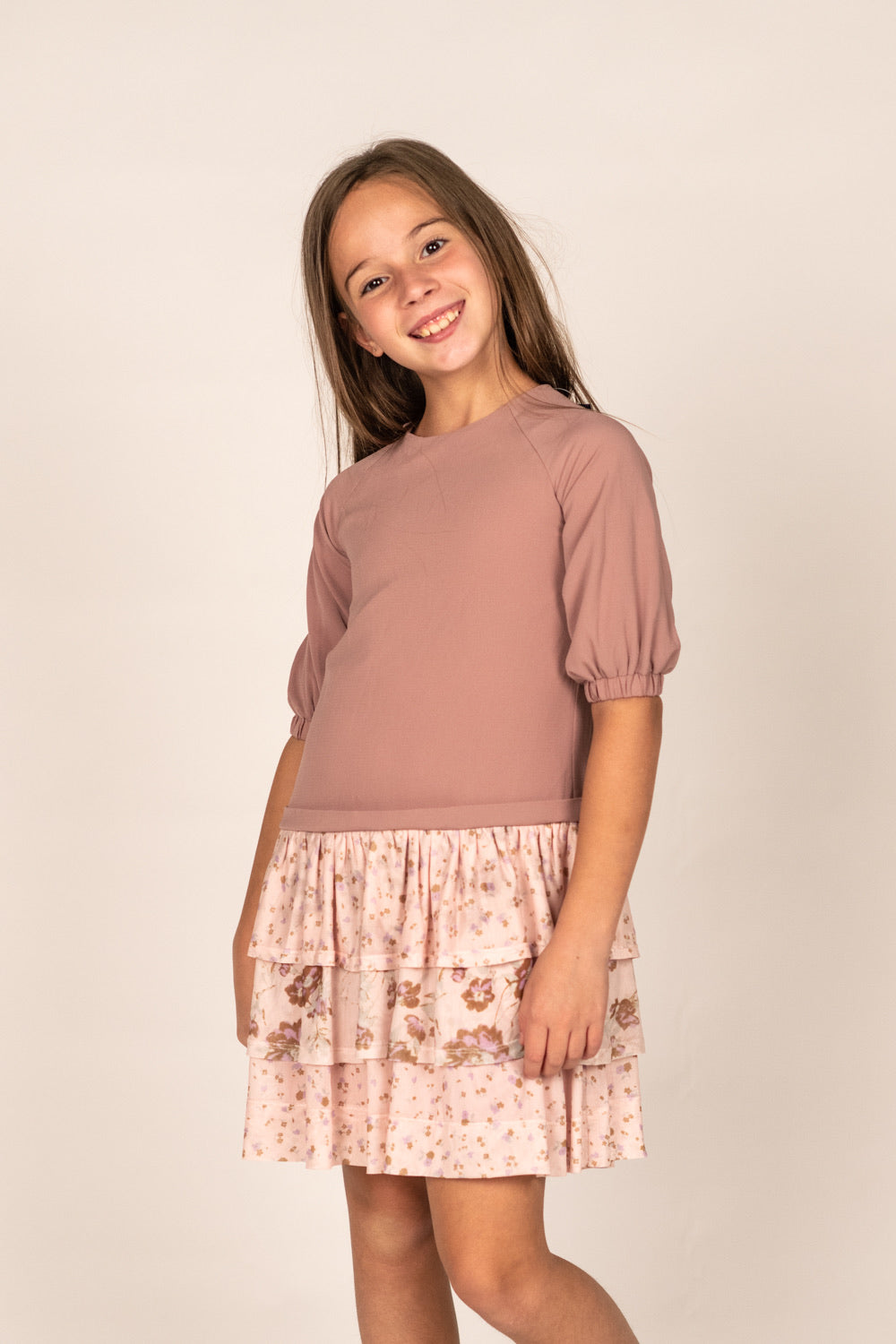 Pink Crepe Flower Print Dress TLR2146-A