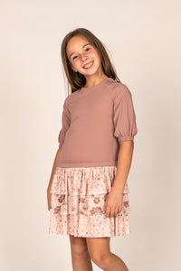 Pink Crepe Flower Print Dress TLR2146-A
