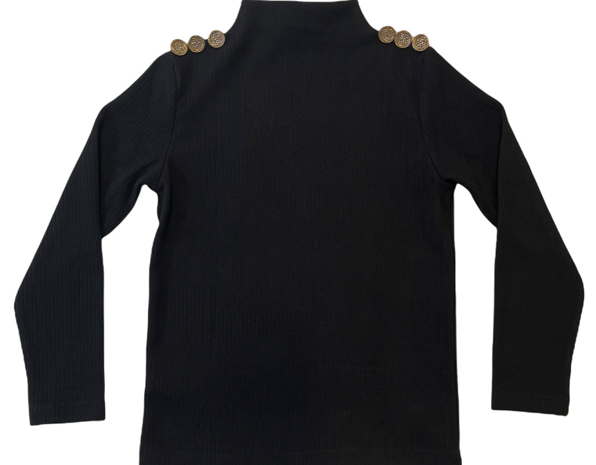 Black Button Mockneck Top M-1417