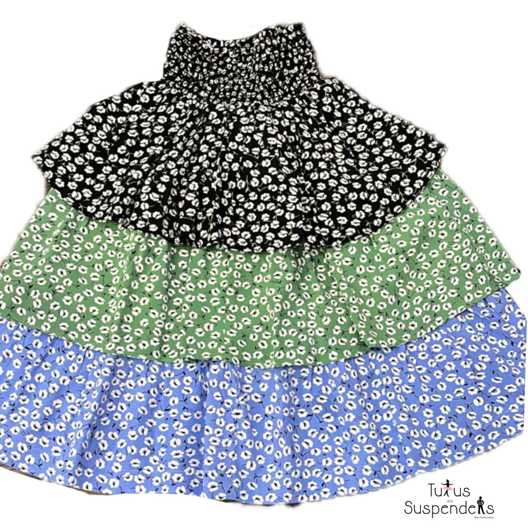 Smocked Tri-Color Tiered Skirt J231-6556B