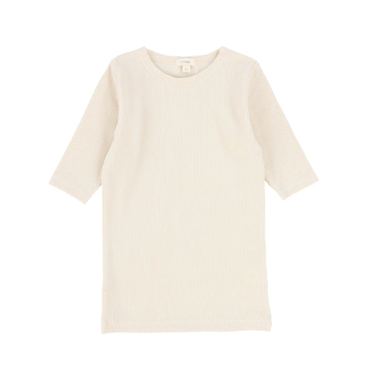 Ivory Ribbed Tee 3/4 Sleeve Dark TQT-ivo