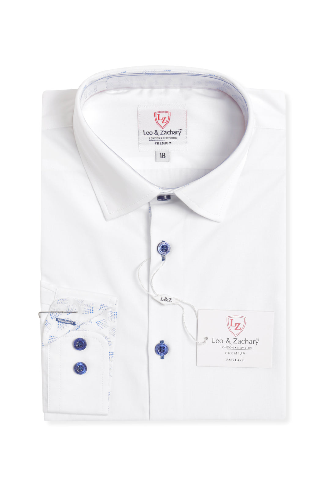 NON IRON white/royal stitch L/S Dress Shirt P5517