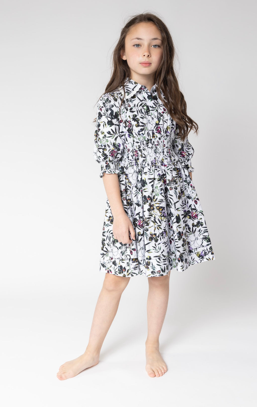 Floral Smocked Shirt Dress FR23223-A