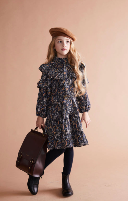 Paisley Print Ruffled Shoulder Dress 1227