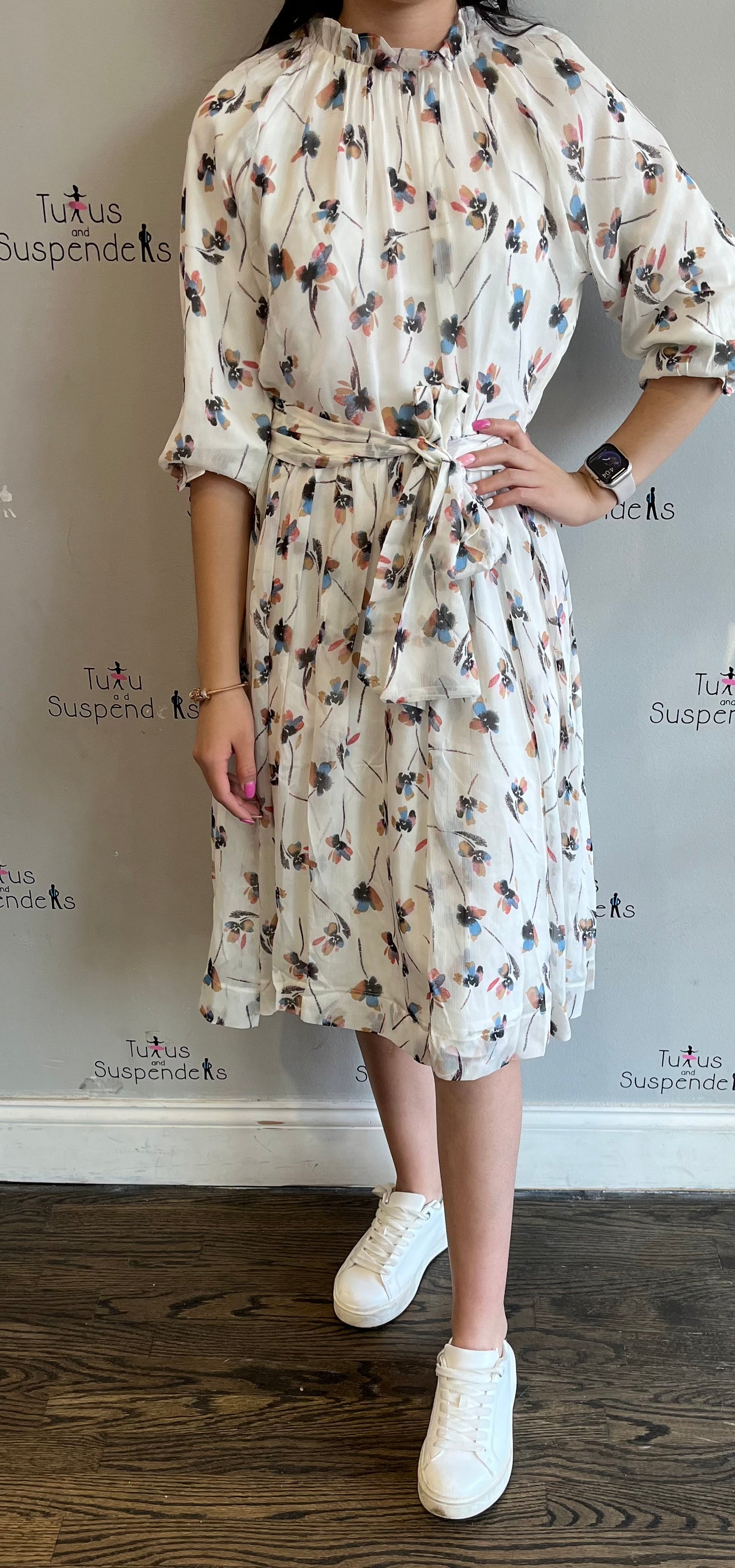 Floral Chiffon Puff Sleeve Dress SNK4091