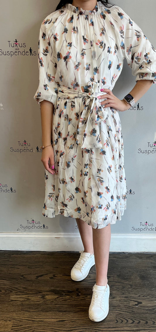 Floral Chiffon Puff Sleeve Dress SNK4091