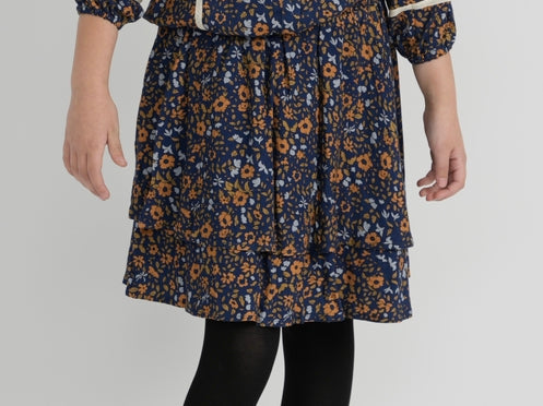 Navy Floral Smocked Skirt  GW257-B