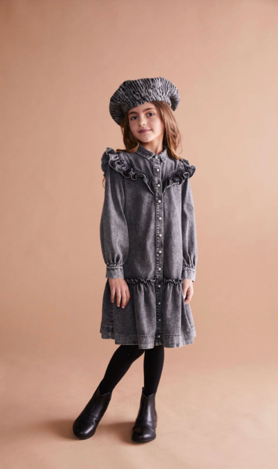 Grey Ruffle Shirt Dress 1235