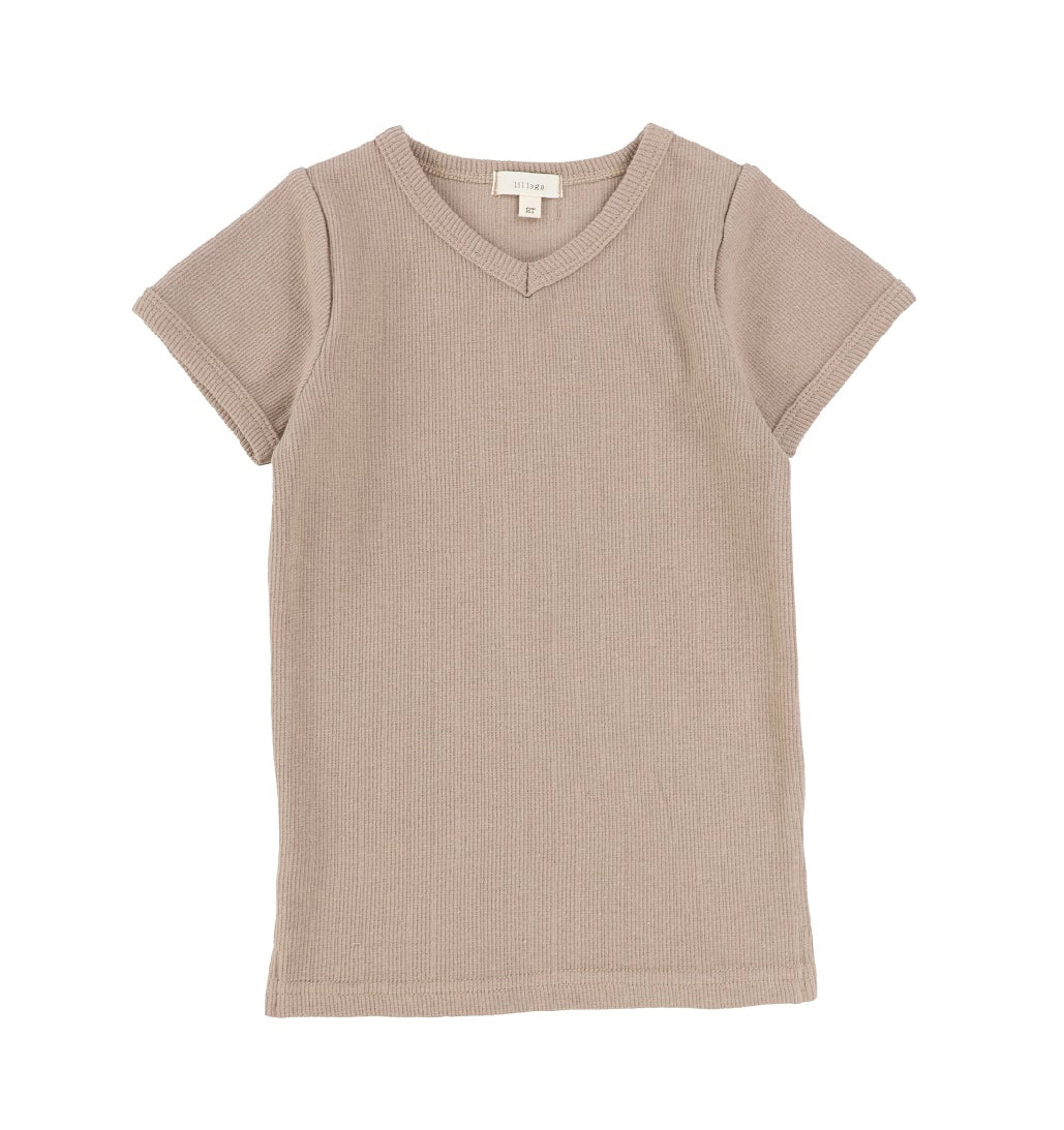 Ribbed Short Sleeve V-Tee Latte