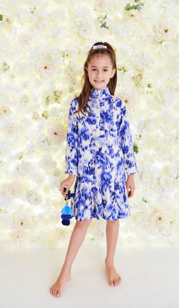 Blue Watercolor Ikat Dress 1345