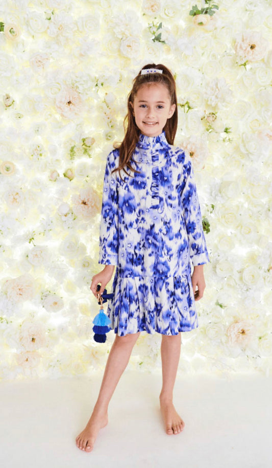 Blue Watercolor Ikat Dress 1345