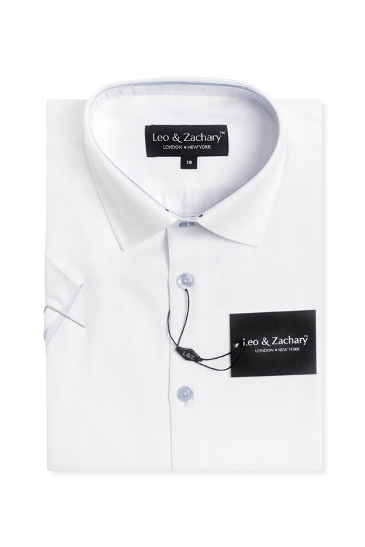 White/Light Blues Short Sleeve Dress Shirt 5929