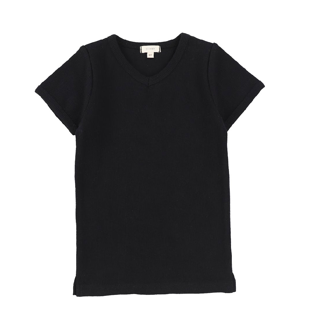 Ribbed Short Sleeve V-Tee Black