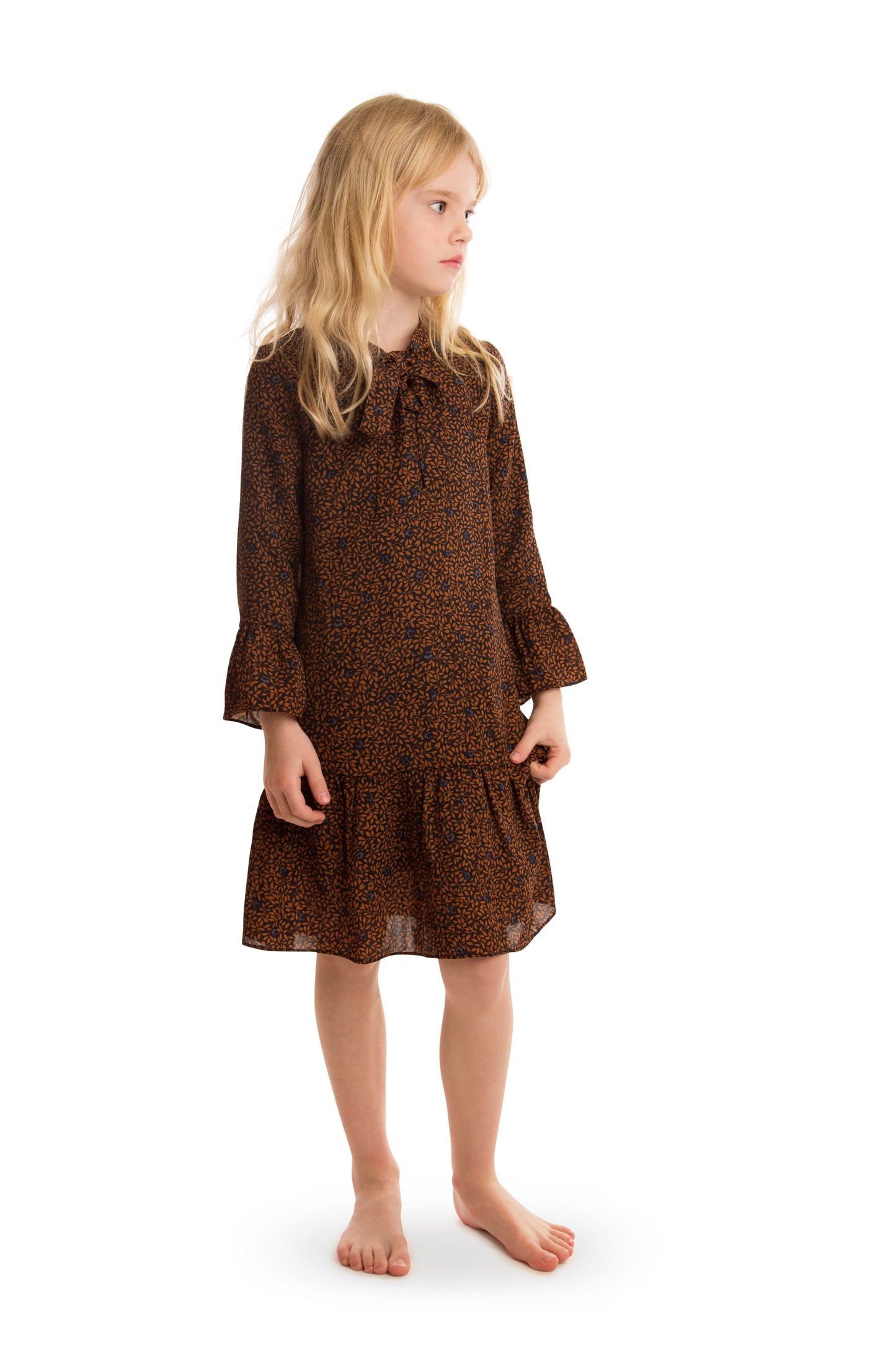 Navy/Orange Floral Dress SNK1023A