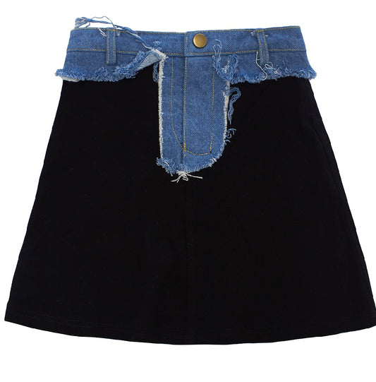 Distressed denim fly skirt AL2324