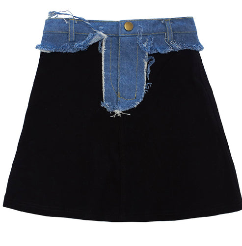 Distressed denim fly skirt AL2324