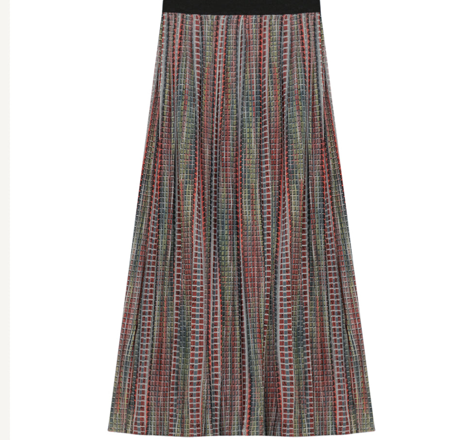 Vertical Striped Colorful Pleated Skirt DS2Y2995S