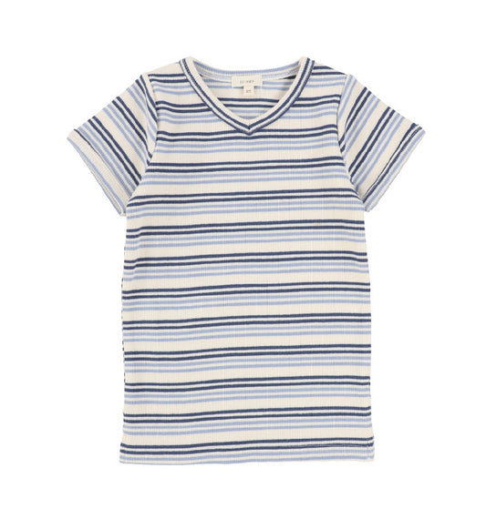 Ribbed Short Sleeve V-Tee Blue Stripe