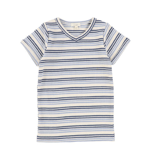 Ribbed Short Sleeve V-Tee Blue Stripe