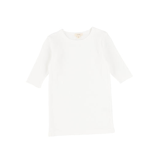 Pure White Ribbed Tee 3/4 Sleeve Dark TQT-whi