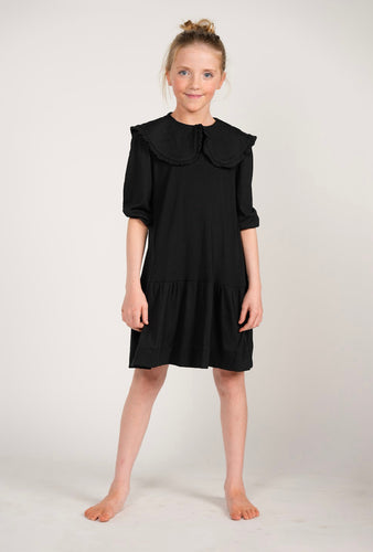 DLS2216-A BLACK RIBBED DROPWAIST DRESS