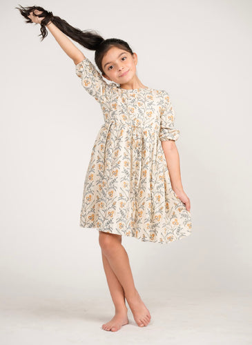 FRS2227-A CREAM COTTON PRINT DRESS