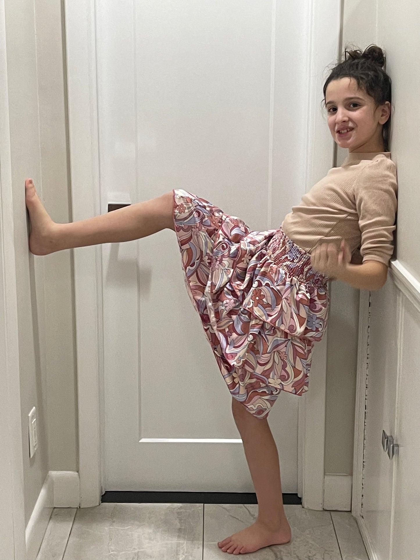 Mauve Ruffled Smocked Waist Skirt T2A0281