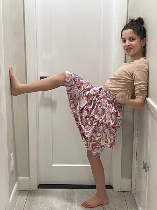 Mauve Ruffled Smocked Waist Skirt T2A0281