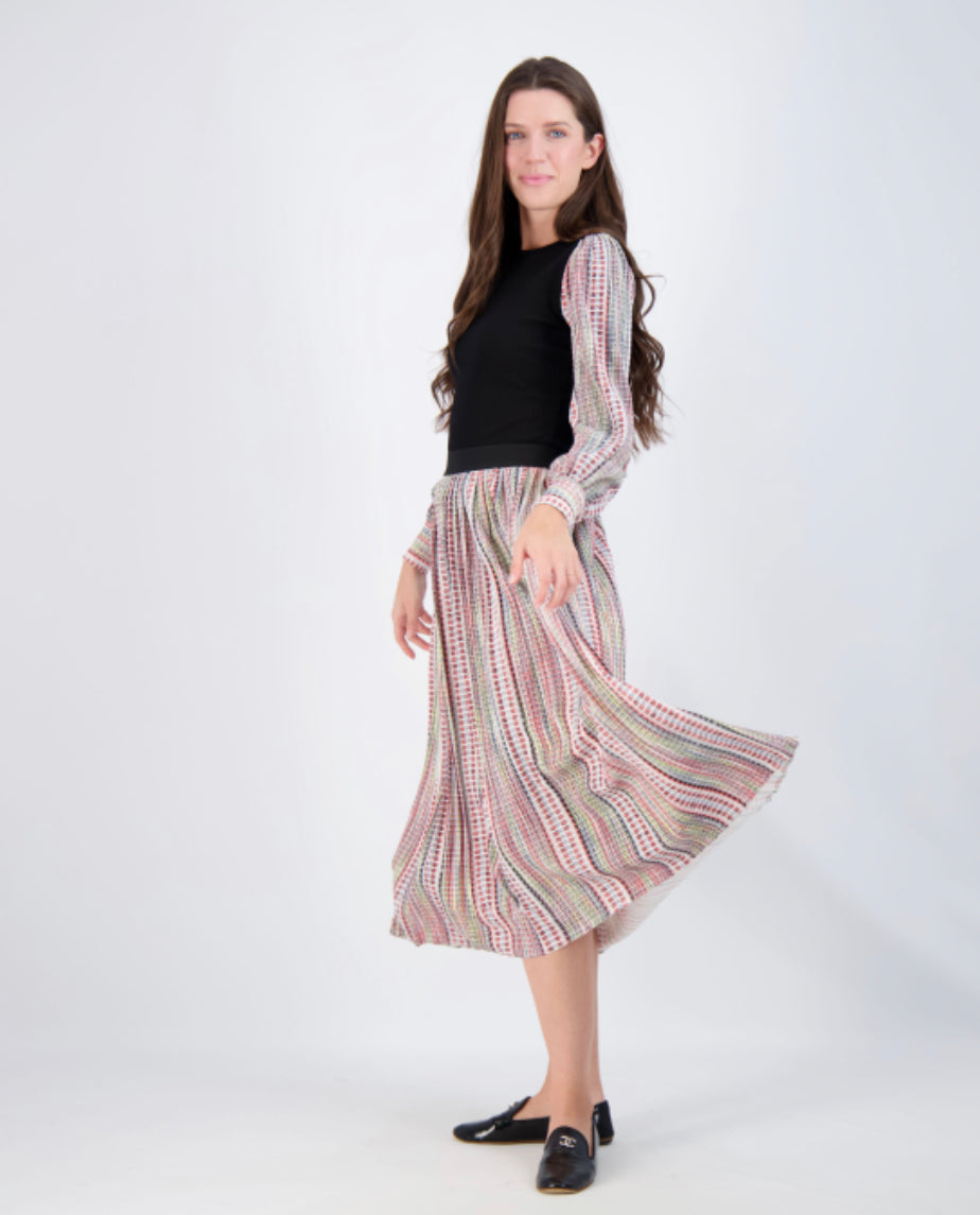 Vertical Striped Colorful Pleated Skirt DS2Y2995S