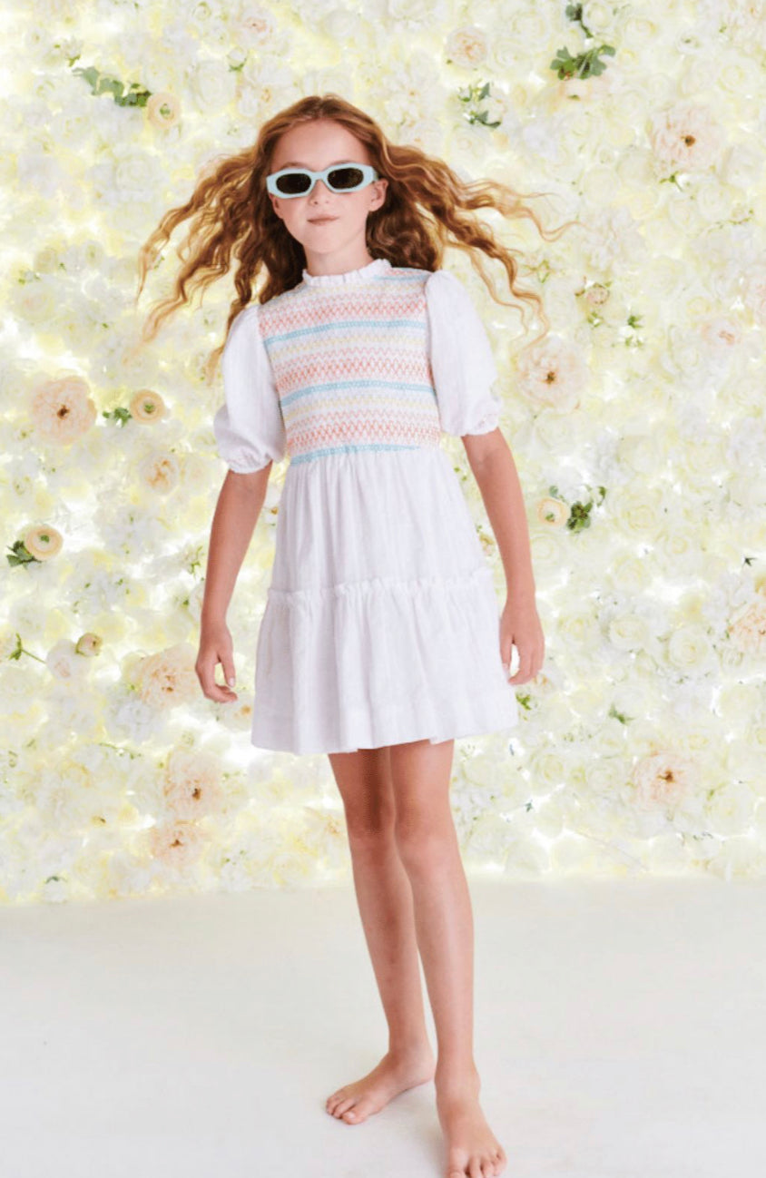 Colorful Smocked Eyelet Dress 1360