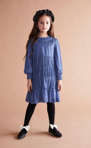 Blu Polka Dot Chiffon Dress 1220