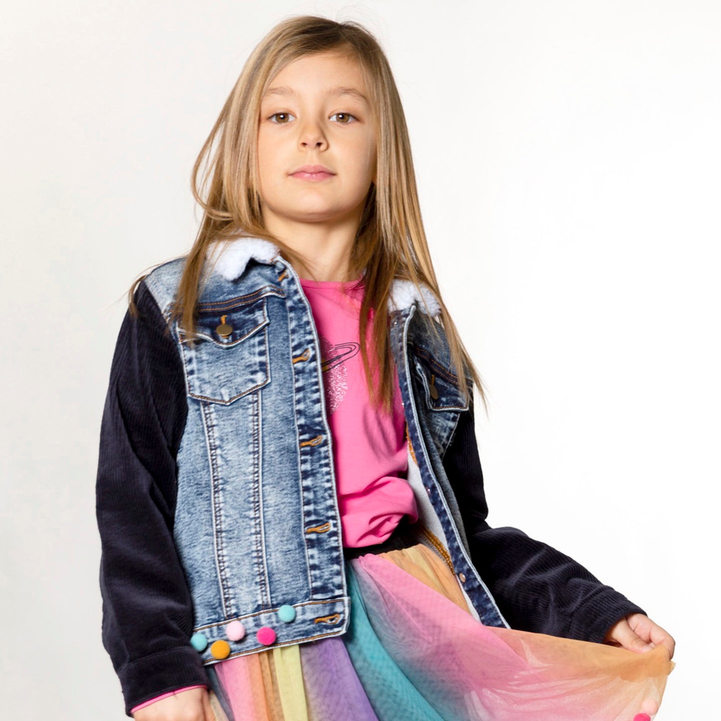 French Terry Pompom Denim Jacket D20E50