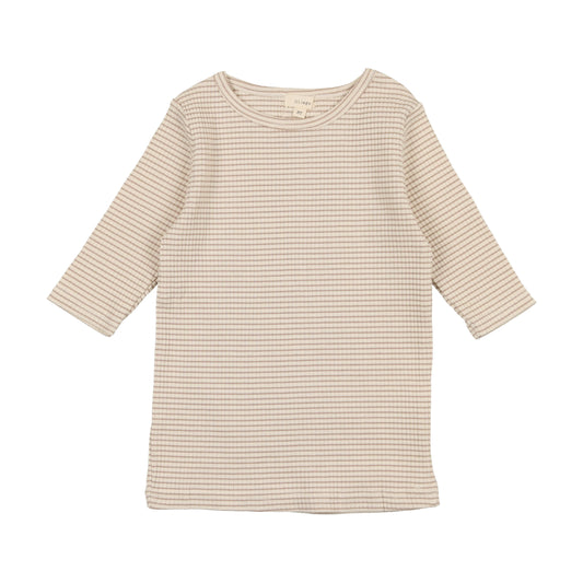 Ribbed Striped 3/4 Sleeve Tee TQPST