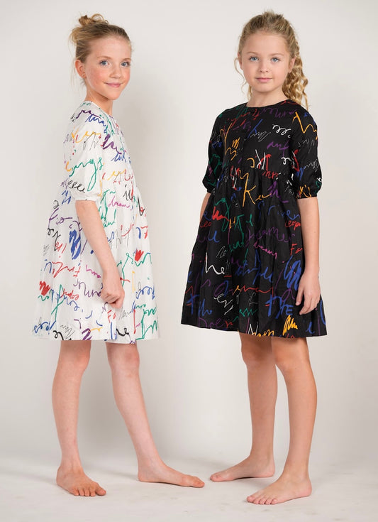 DLS2222-A/B MULTICOLOR SCRIBBLE DRESS