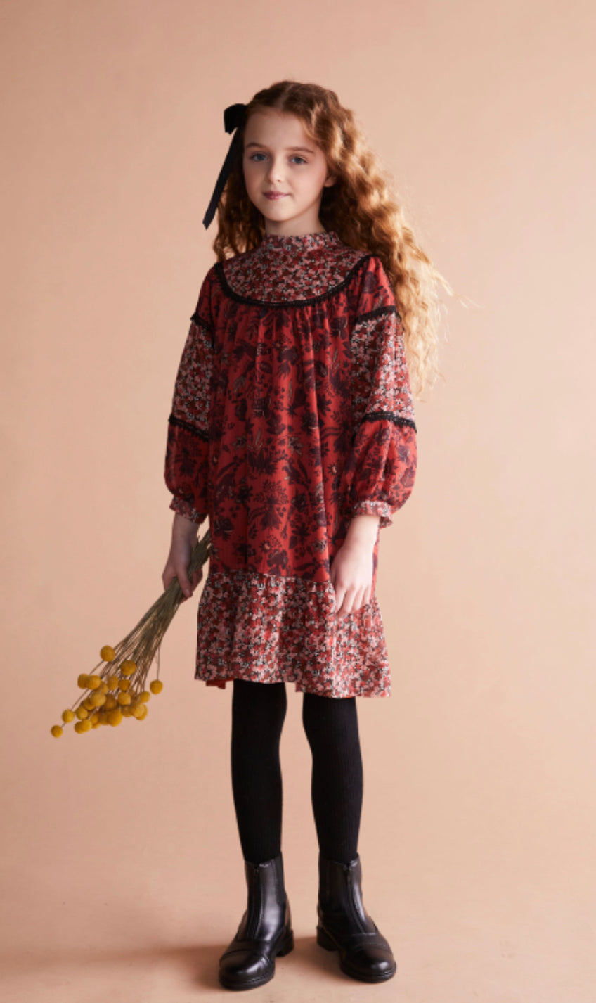 Red Floral Lace Dress 1209