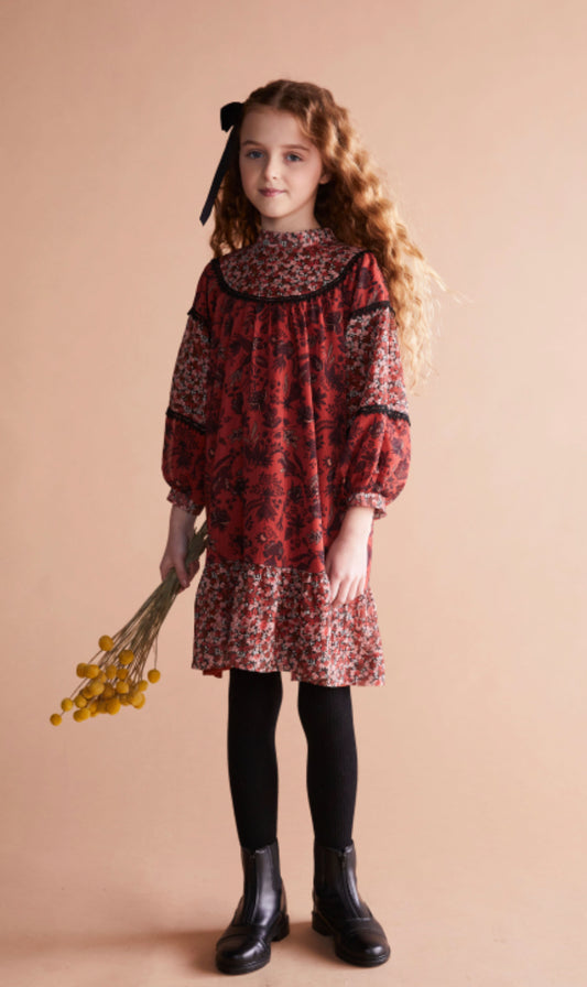 Red Floral Lace Dress 1209