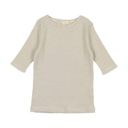 Ribbed Striped 3/4 Sleeve Tee TQPST