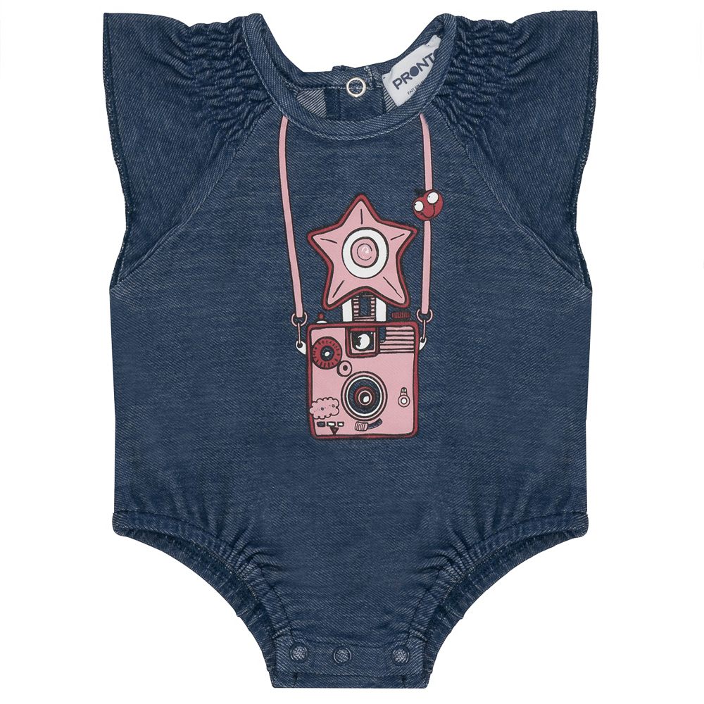 Denim Camera Print Onesie y1135b
