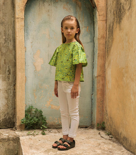 Heart Print Pleated Sleeve Shirt