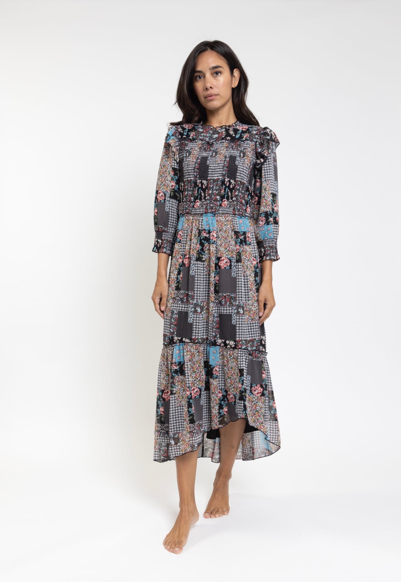 Printed Smocked Midi Dress TNS2318-B