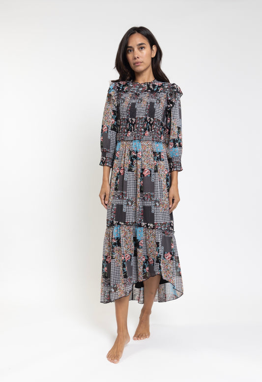 Printed Smocked Midi Dress TNS2318-B