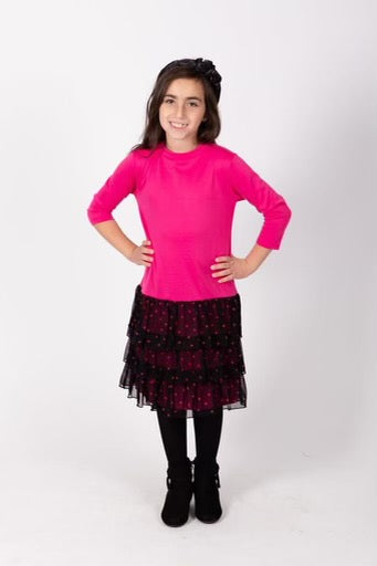 Pink Ruffle Heart Print Dress