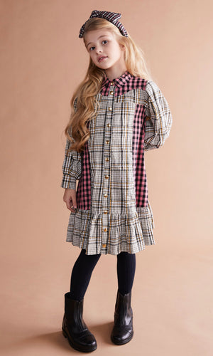 Pink Plaid Shirt Dress 1236