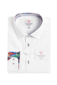 NON IRON White/Navy stitch L/S Dress Shirt P5518